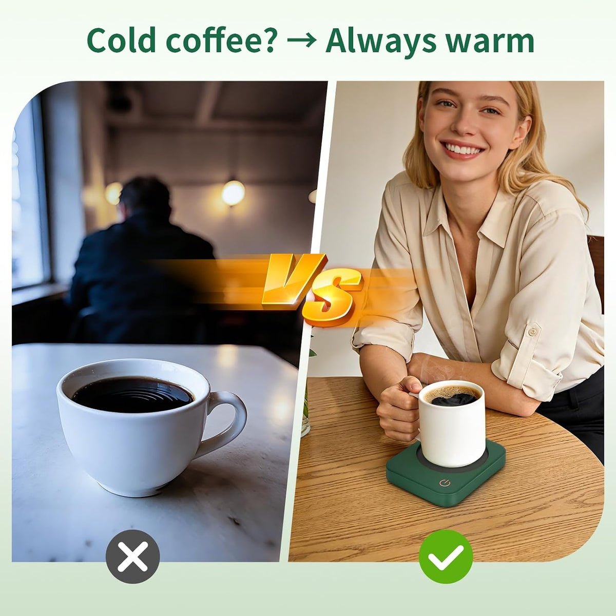 VOBAGA Coffee Mug Warmer for Desk with Auto Shut Off & 3-Temp Settings, Coffee Cup Warmer with Smart Safety Alert Home Office Accessory, Perfect for Coffee, Tea, Milk (Mug for Display)