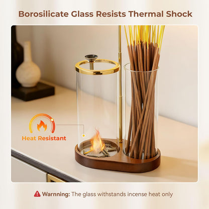 3 in 1 Incense Holder for Sticks Upside Down Anti-Ash Incense Burner with Glass Ash Catcher Backflow Cone Incense Diffuser with Adjustable Threaded Mounting for Mediation Yoga Spa Gifts Home Decor