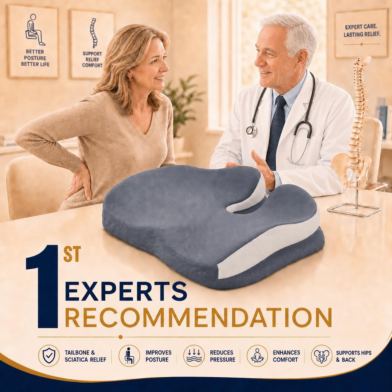 Seat Cushions for Office Chairs Wheelchair Cushion for Long Sitting Back Pain，Memory Foam Seat Car Computer Desk Chair Cushion，Coccyx Cushion for Tailbone Pain Relief Cushion Office Chair Black