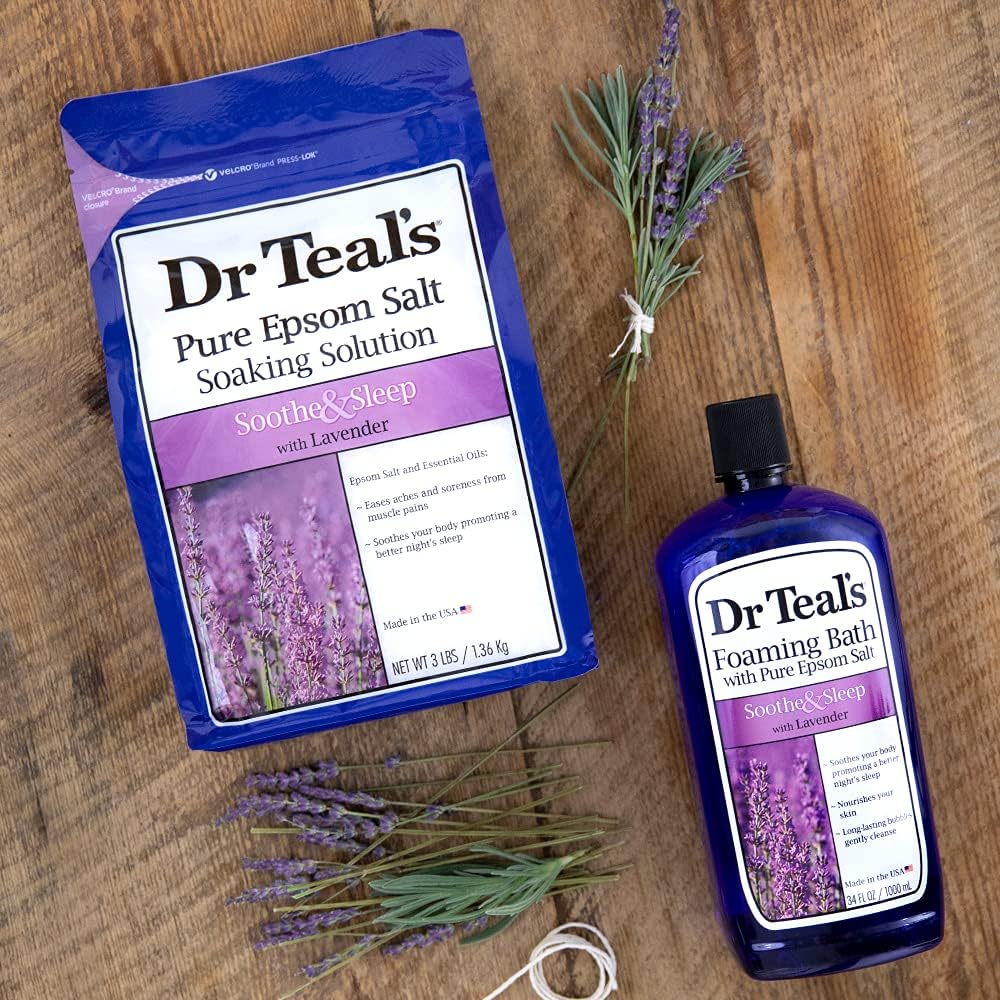 Dr. Teal's Epsom Salt Soaking Solution and Foaming Bath with Pure Epsom Salt Combo Pack, Lavender