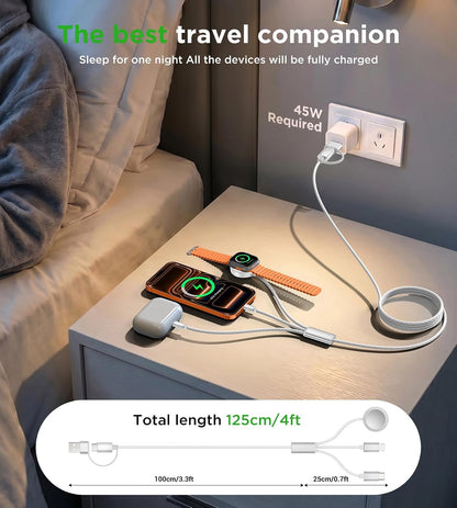 Travel Essentials for Apple Watch Charger,3-in-2 Multi Charging Cable