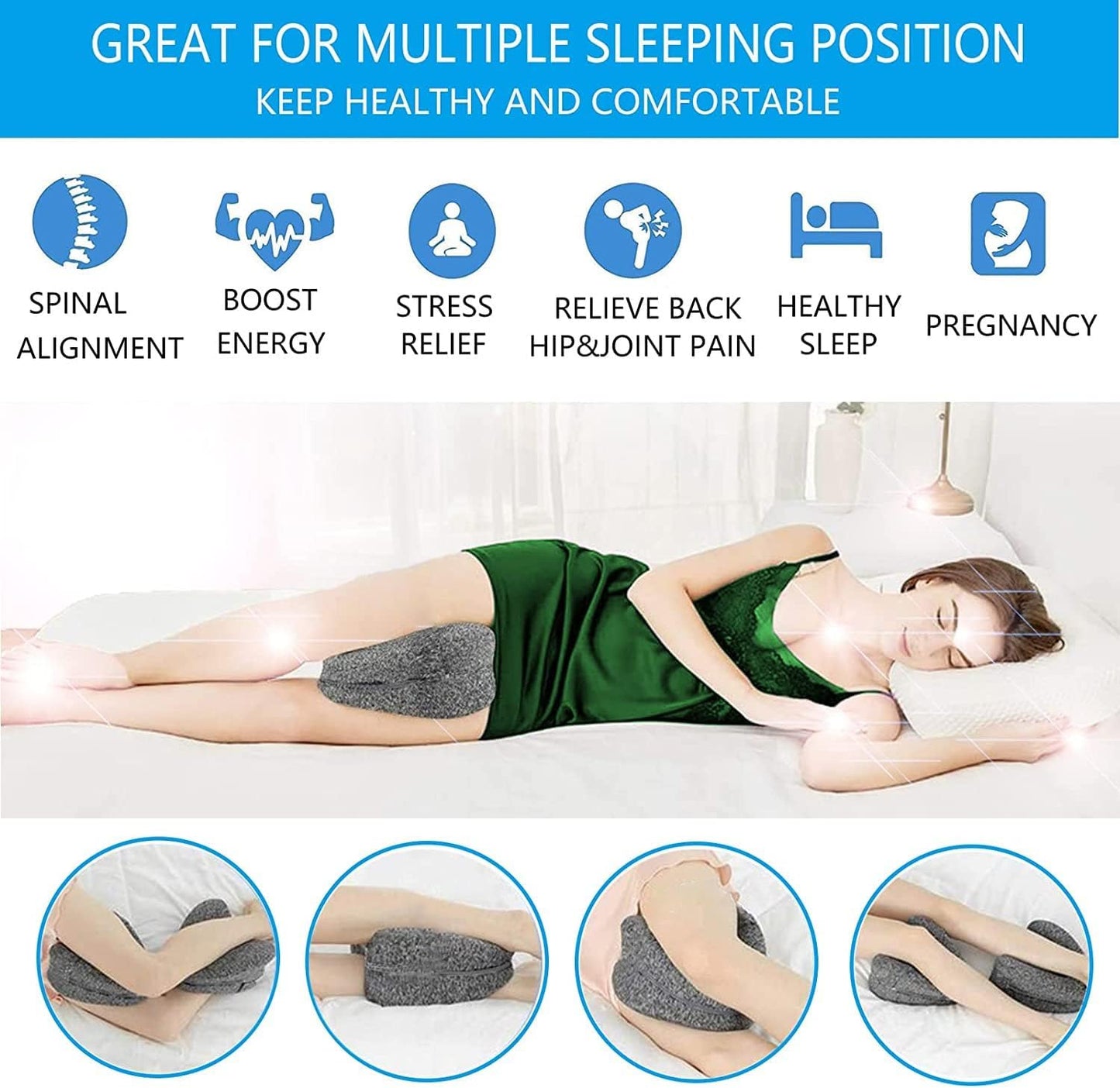 Vertdens Leg Pillow, Knee Pillow for Side Sleepers, Leg Pillows for Sleeping, Knee Cushion for Sleeping,Suitable for Relieving Leg, Back, Knee Pain