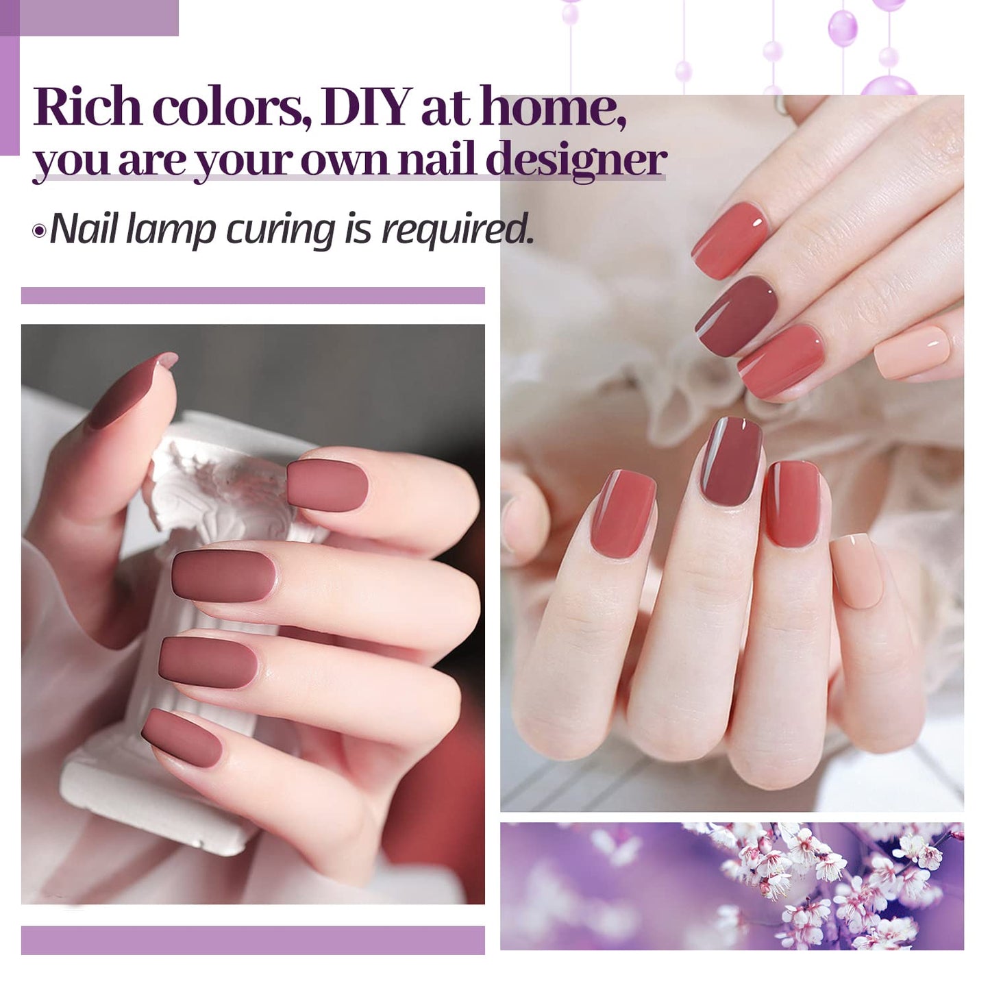 JODSONE Gel Nail Polish Kit 60 PCS with U V Light Soak off Base Top Coat 55 Shine Colors Gel Nail Kit Bright and Dark Brown Wine Red Series Manicure Set for Women and Girls