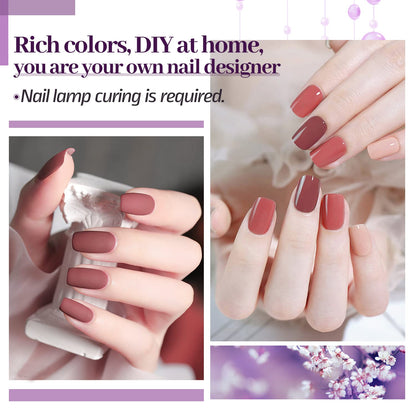 JODSONE Gel Nail Polish Kit 60 PCS with U V Light Soak off Base Top Coat 55 Shine Colors Gel Nail Kit Bright and Dark Brown Wine Red Series Manicure Set for Women and Girls