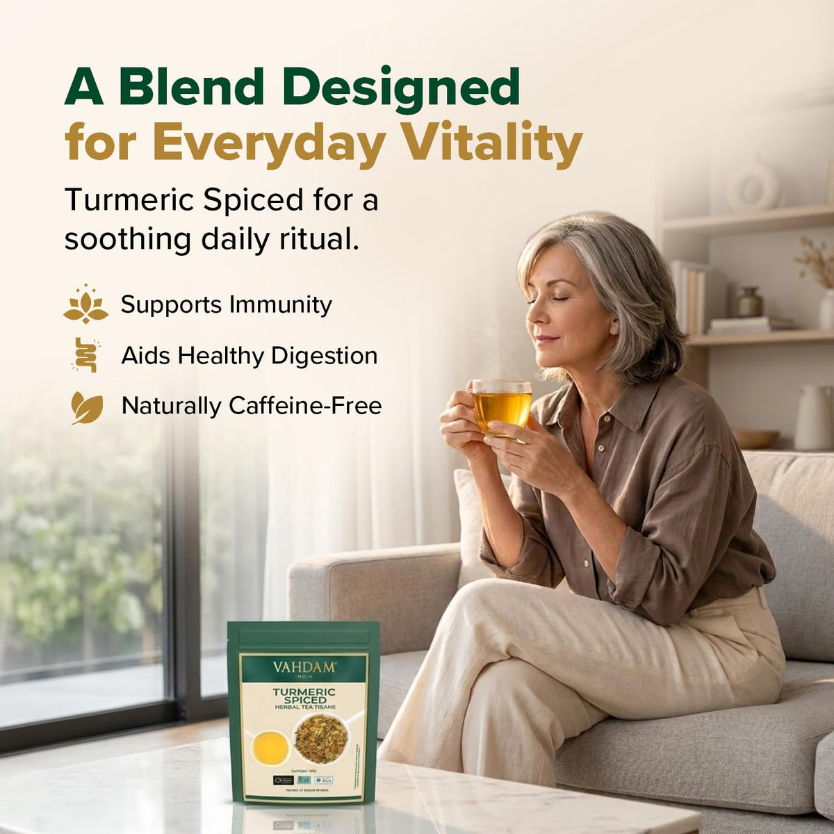 VAHDAM Turmeric Spice Tea (3.53 oz| 50+ Cups) Caffeine Free Herbal Tea