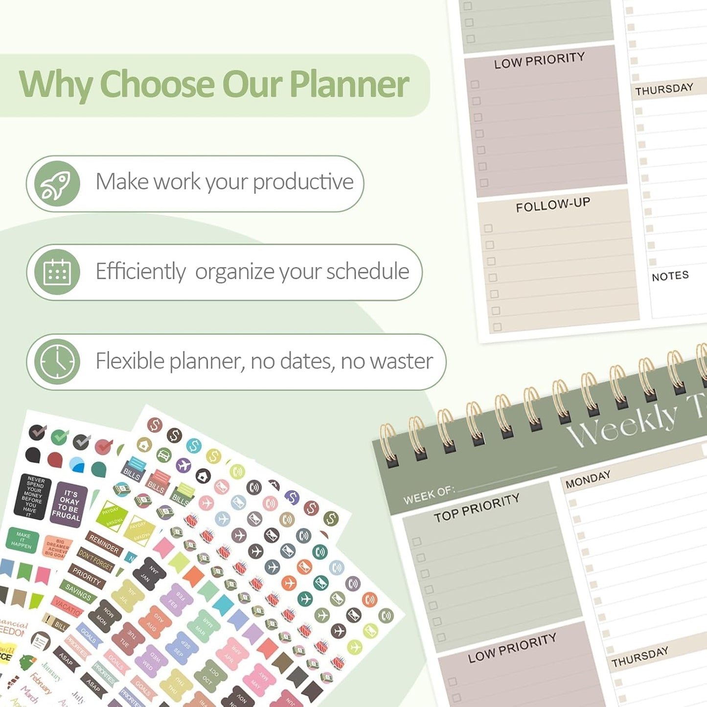 Weekly To Do List Notepad, 52 Undated Sheets (8.5"×11"), Undated Weekly Planner for Women & Men, Desk Accessories and Supplies for Office, Home, and School