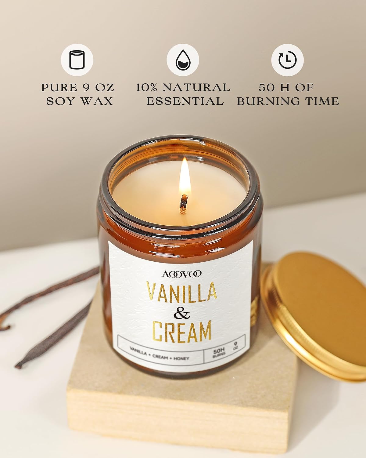 AOOVOO Coconut Vanilla Candles - 9 oz Scented Candles, Aromatherapy Candle, Soy Candle for Home Scented