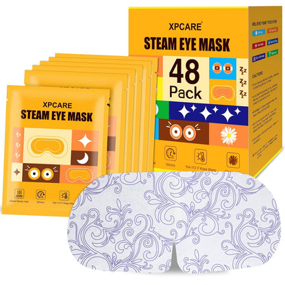 XPCARE 48 Pack Steam Eye Masks for Dry Eyes, Self Heated Steam Warm Eye Mask, Disposable Heated Eye Mask for Dark Circles, Puffy Eyes, Relief Stress Eye Fatigue（Lavender）