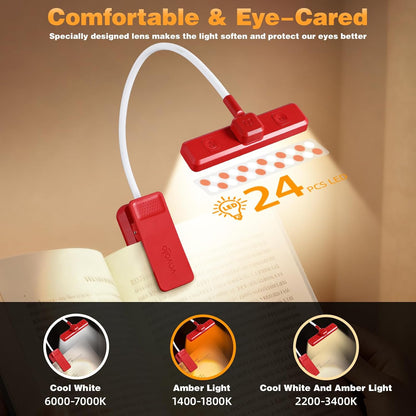 VAVOFO 24 LEDs Rotatable Book Light, Rechargeable Clip Reading Lamp