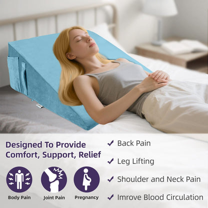 CHxxy Memory Foam Bed Wedge Pillow (10"x24"x24") - Acid Reflux & Back Pain Relief, Anti-Snoring Incline Design, Removable Washable Cover for Sleep & Post-Surgery Support
