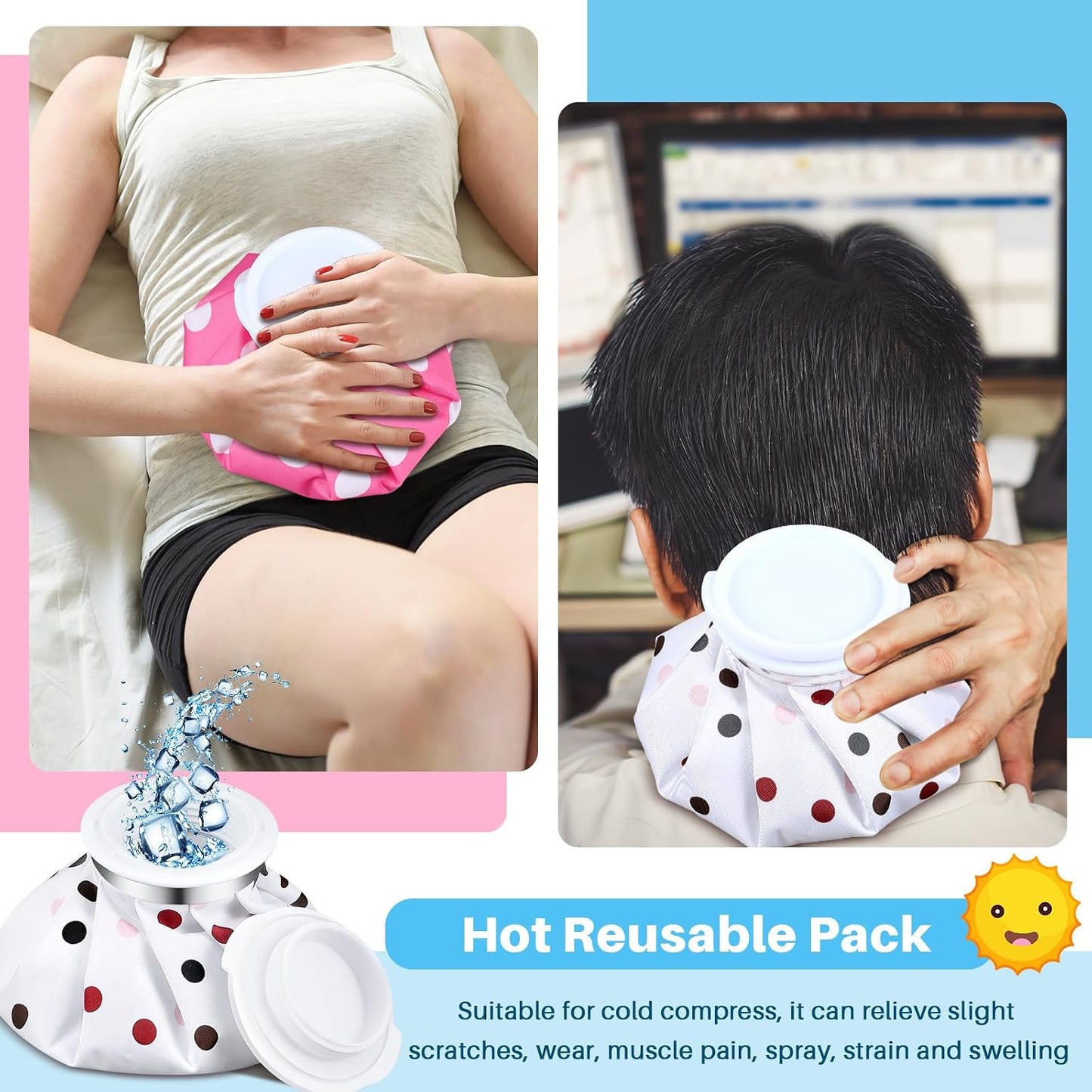 Honoson 4 Pack Reusable Ice Pack for Injuries, Ice Bags Hot Water Bag for Hot & Cold Pain Relief No-Leak Elastic Breathable for Muscle, Joint Pain Swelling, Sports & Home Use(Cute Fruit Style)