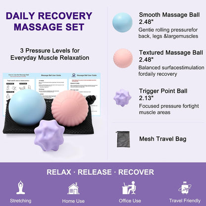 HODEMI Peanut Massage Ball Set, 3 Pack Peanut Roller, Textured Massage Ball & Trigger Point Ball for Deep Tissue Massage and Myofascial Release for Back, Neck, Hip and Foot with Mesh Bag