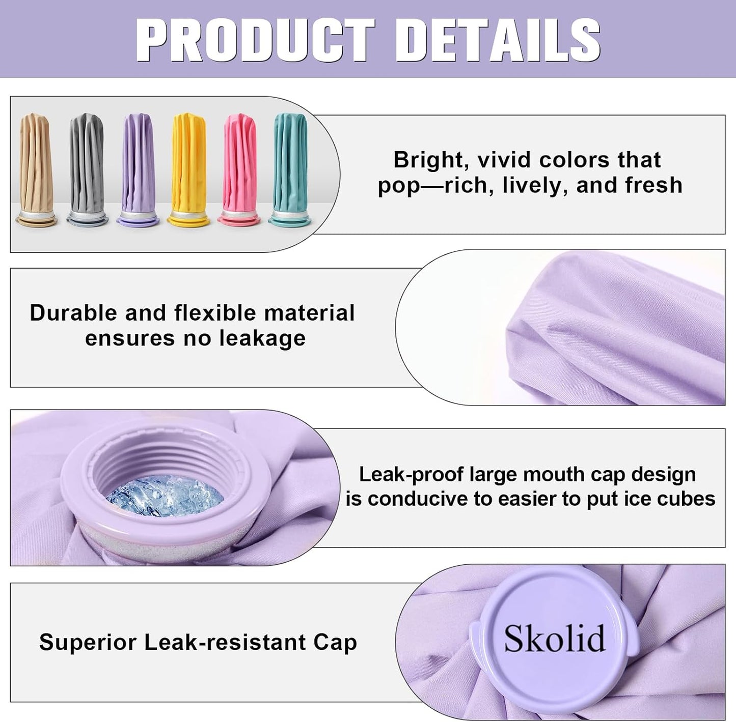 Ice Packs for Injuries Reusable, 6" 9" 11" Leakproof Ice Bags, Thickened Cold Pack Hot Therapy for Pain Relief, Swelling, Knee, Shoulder, Post-Surgery (3, Gray, 6"/9"/11")