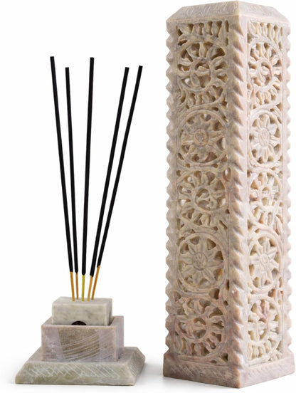 Carry Me Handmade Marble Soapstone Incense Stick Burner | Candle Stick Holder, Tea Light Stand, 3 x 3 x 11 Inches, Decorative Home and Kitchen Decor, Perfect for Gifting