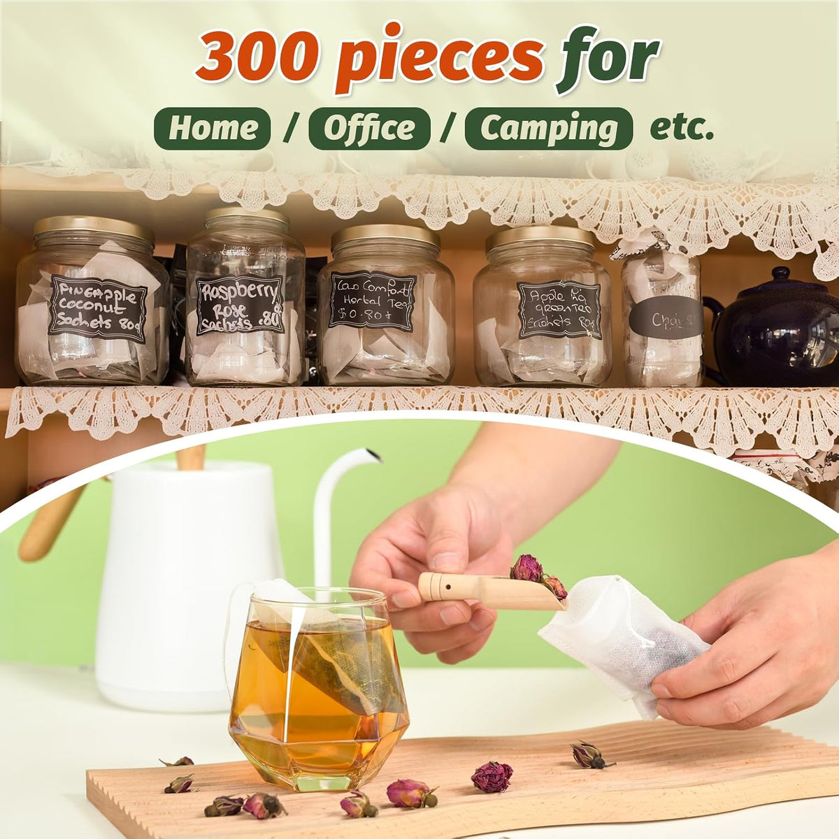 Empty Tea Bags for Loose Leaf Tea, 300Pcs Disposable Tea Infuser Sachets