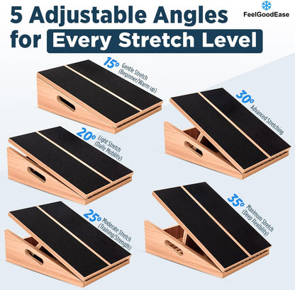 Wooden Slant Board for Calf Stretching with 5 Adjustable Angles, 500 lbs Capacity – Stable Non-Slip Calf Stretcher Incline Board – Calf Stretch Board for Mobility, Knee Pain Relief, Squats & Poster