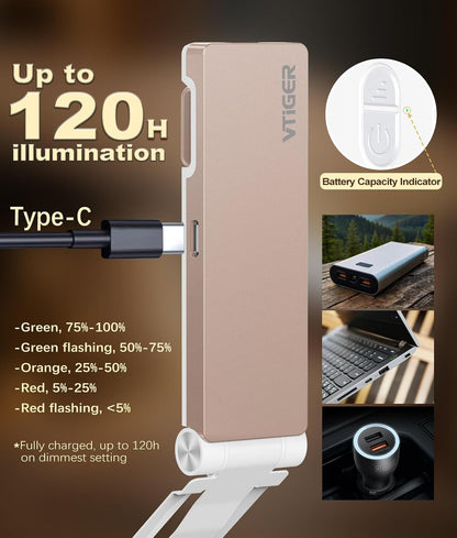 VTIGER Reading Light, USB Rechargeable Book Light for Reading in Bed,Foldable Clip-on LED Booklight, 3 Amber Colors & 4 Brightness Dimmable,Long Lasting Portable Bookmark Lamp for Book Lovers, Kids