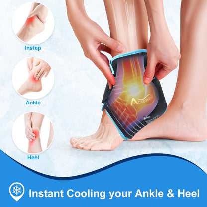 Atsuwell Ankle Ice Pack Wrap 2 Packs, Ankle Ice Wraps Flexible Gel Cold Pack for Foot Heel, Cold Compress Therapy for Soothing Discomfort, Black