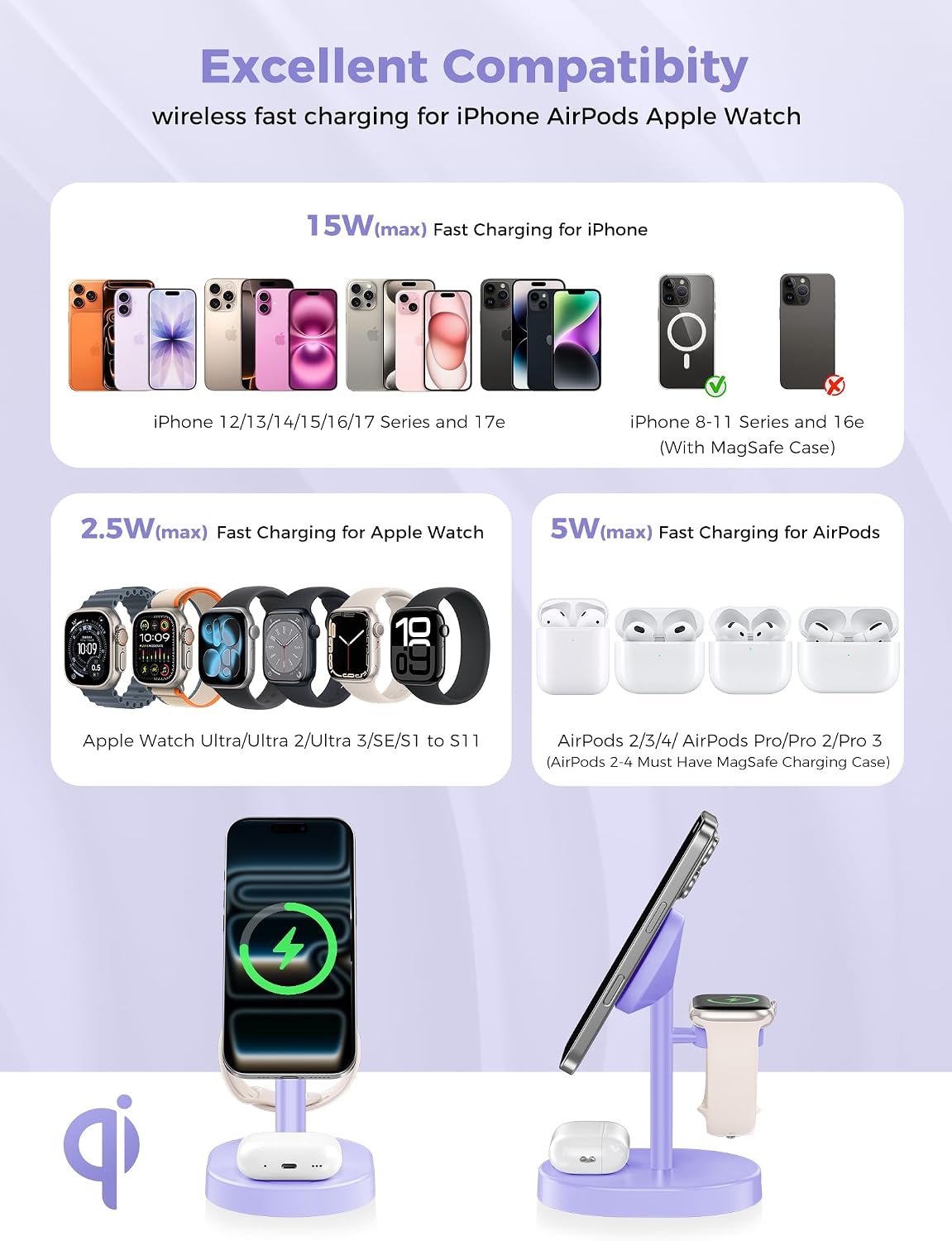 Mag-Safe Charger 3 in 1 Charging Station for iPhone Apple Watch AirPods