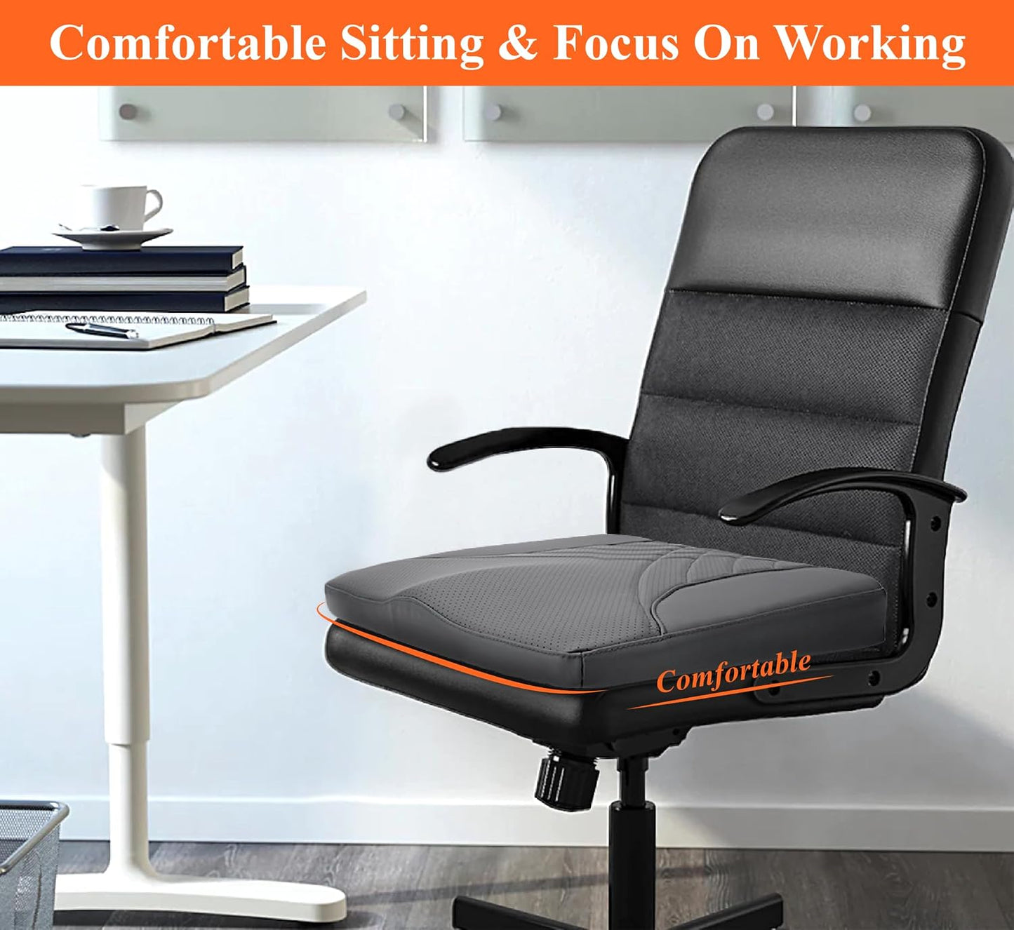 kingphenix Premium Car Seat Cushion, Memory Foam Driver Seat Cushion to Improve Driving View- Coccyx & Lower Back Pain Relief - Seat Cushion for Car, Truck, Office Chair (Leather Black)