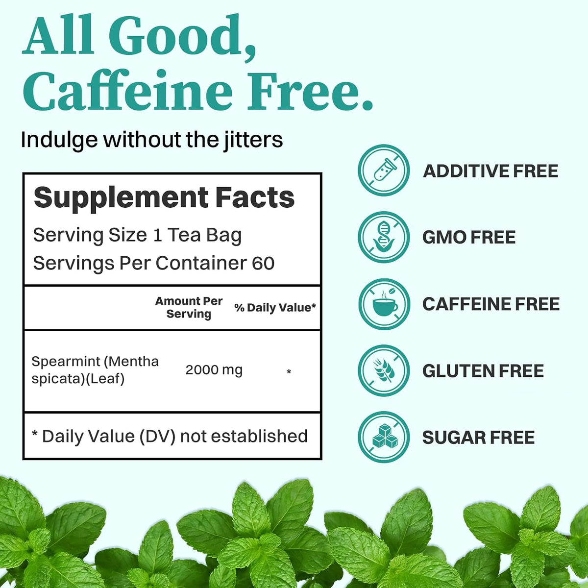 SKMTT Spearmint Tea Bags, Refreshing Mint Herbal Tea, Caffeine Free, 60 Ct