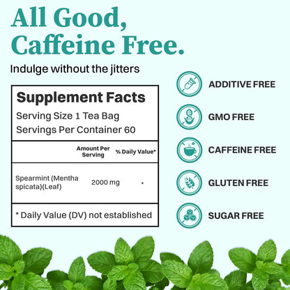 SKMTT Spearmint Tea Bags, Refreshing Mint Herbal Tea, Caffeine Free, 60 Ct