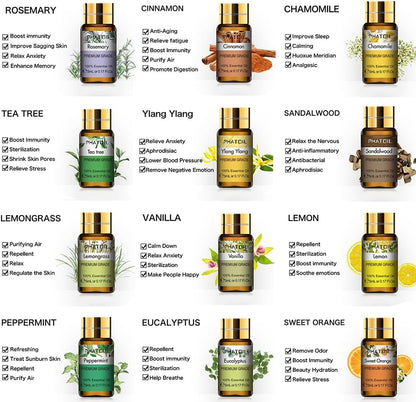 PHATOIL 15PCS Essential Oils Gift Set - Premium Quality 100% Natural Pure Essential Oils for Aromatherapy Diffuser Yoga Home Office Soap Candle Making- 5ml/Bottle