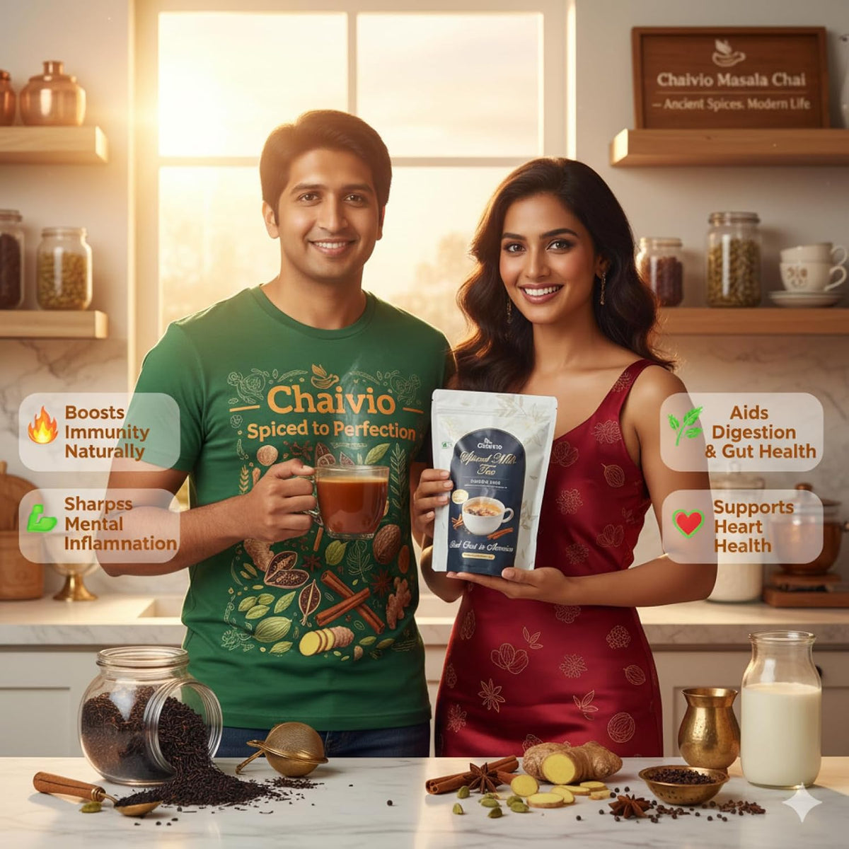 Chaivio Masala Chai Tea Latte, Unsweetened Instant Powder, Authentic Chai-with Natural Ingredients, No Preservatives, Tea Powder, Quick and Healthy Chai(1 lb)