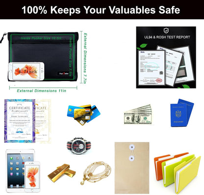 Fireproof Waterproof Money Document Bag, 13.9"x10.6", Blue
