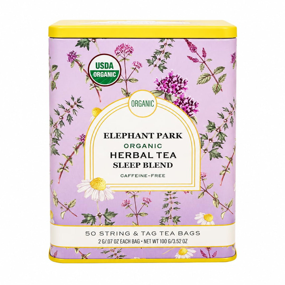 Organic Sleep Blend Herbal Tea - 50 Packets - Natural Chamomile, Peppermint, Fennel And Tulsi Teabags - USDA Certified 100% Non-GMO - Decaffeinated Designer Gift Tin