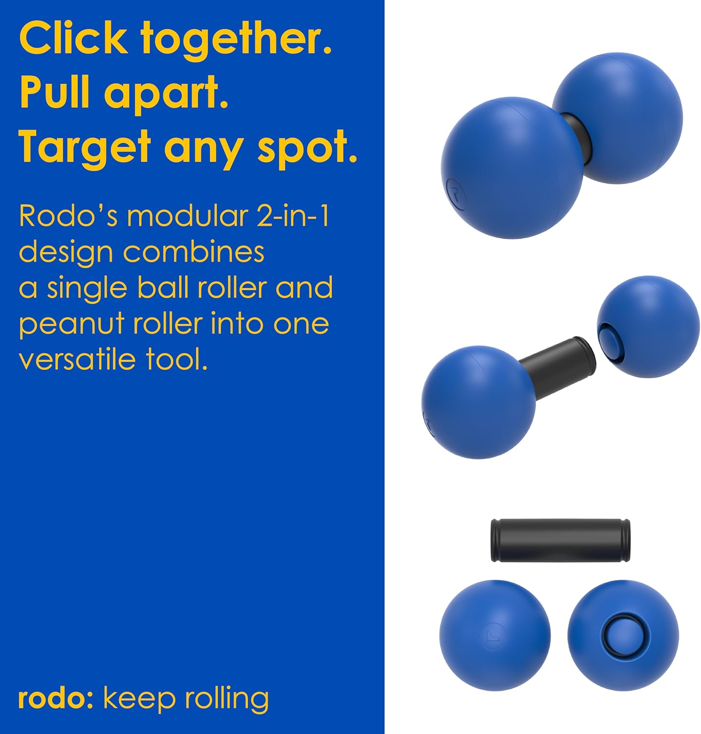 Rodo 2-in-1 Soft Peanut & Lacrosse Ball Roller | Deep Tissue Massage Tool for Fascia, Plantar Fasciitis, Hips & Back | Mobility & Recovery Roller | Compact, Travel-Friendly, Pilates & Therapy Ready