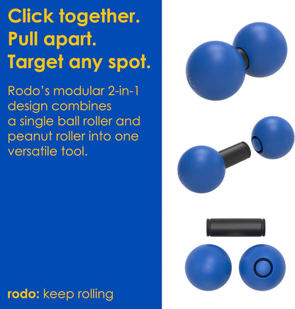 Rodo 2-in-1 Soft Peanut & Lacrosse Ball Roller | Deep Tissue Massage Tool for Fascia, Plantar Fasciitis, Hips & Back | Mobility & Recovery Roller | Compact, Travel-Friendly, Pilates & Therapy Ready