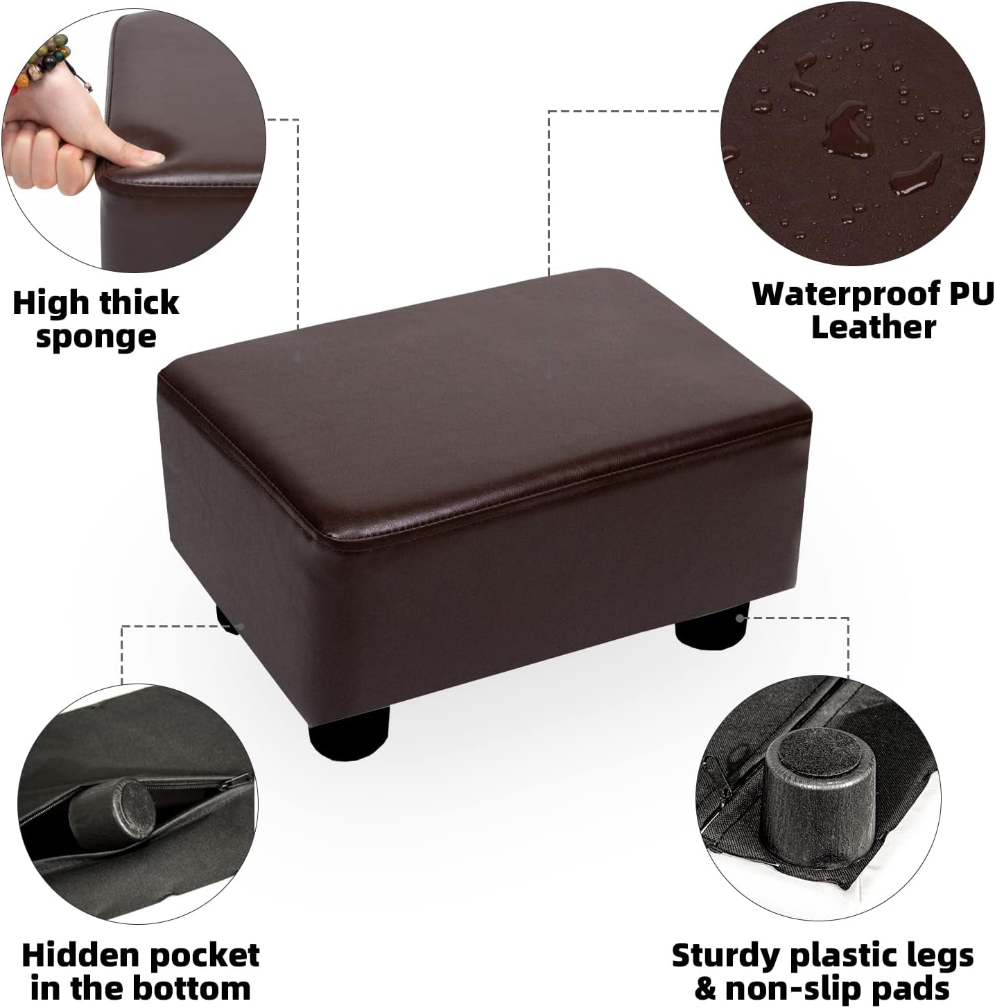 CAROLMADE Small Foot Stool Ottoman Footstool with Legs Under Desk Footrest for Living Room Bedroom and Office,Linen-Grey