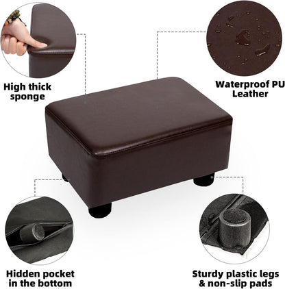 CAROLMADE Small Foot Stool Ottoman Footstool with Legs Under Desk Footrest for Living Room Bedroom and Office,Linen-Grey