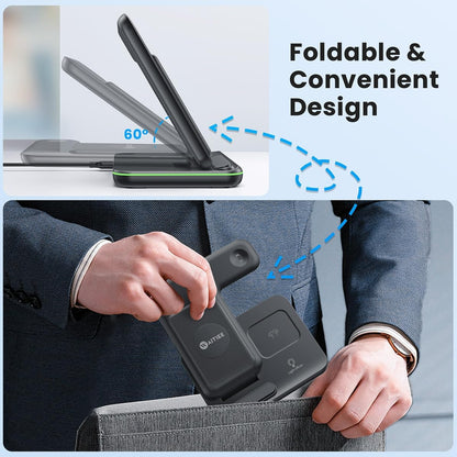 WAITIEE Foldable Wireless Charger for iPhone 17 16 15 14 13 12 11 X 8, 3 in 1 Charging Station for Apple Watch & for AirPods(White)