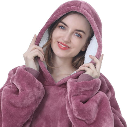 Kipswiza Wearable Blanket Hoodie Gifts for Women and Men, Oversized Cozy Warm Flannel Sherpa Hooded Blankets Sweatshirt with Giant Pockets for Adult and Teens, Dark Gray