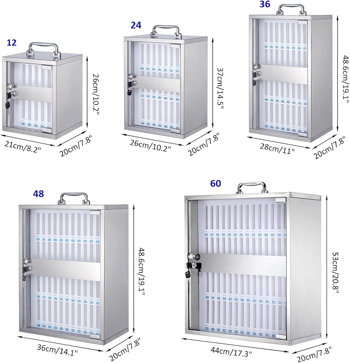 48-Slot Wall-Mounted Phone Storage Box,Lockable Nizer for Mobile Devices,Multi-Slot Charging Station,Silver,Perfect for Home & Office Use,Silver,36Slots