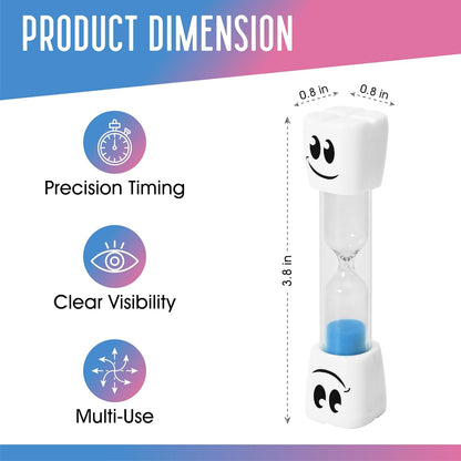 2 Minute Toothbrush Sand Timer for Kids - Set of 2 Small Blue and Pink Smiley Hourglass