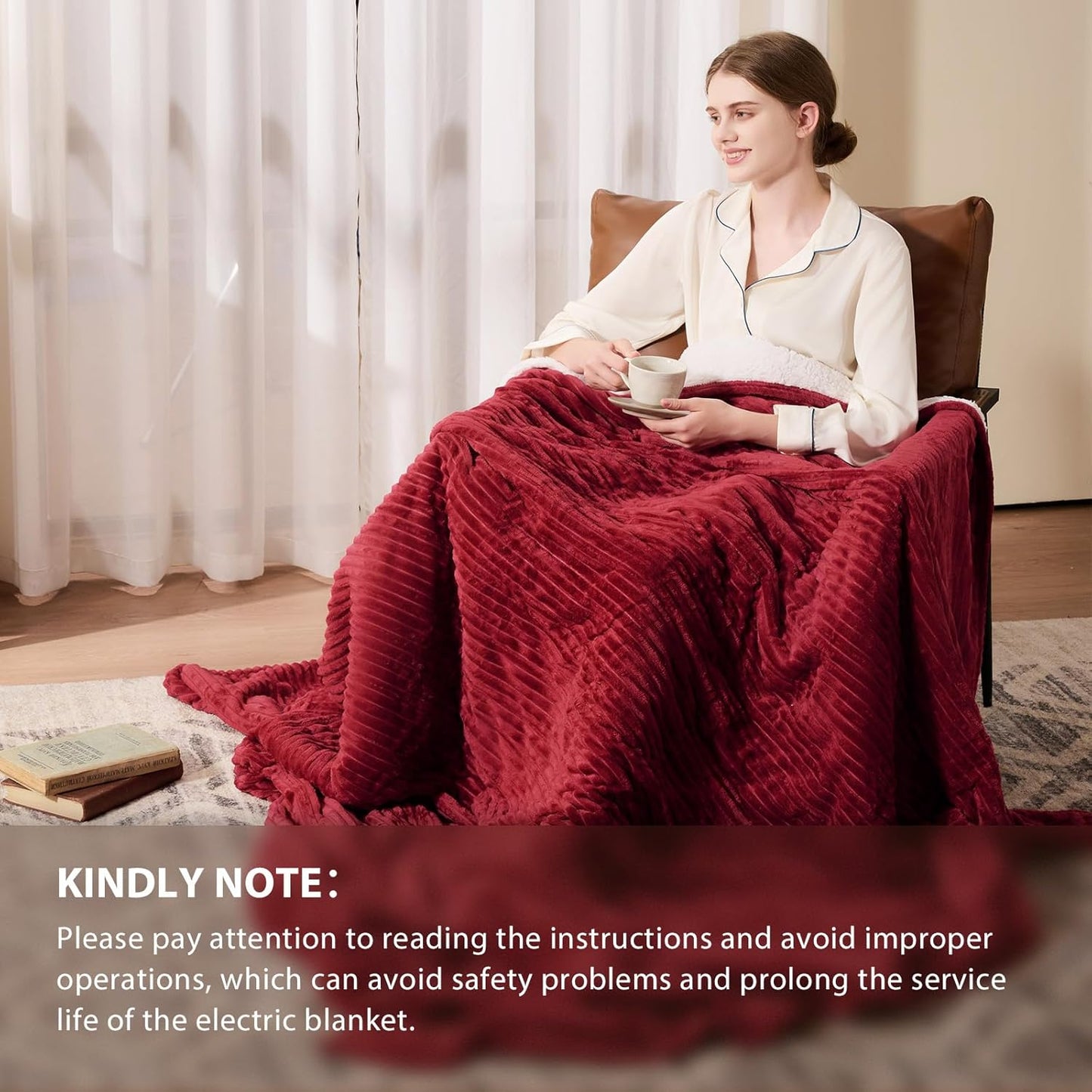 Homemate Heated Blanket Electric Throw - 50"x60" Heating Blanket Throw 1/2/4/6/8 Hours Auto-Off 10 Heat Levels Over-Heat Protection Soft Flannel Sherpa Heater ETL Certification