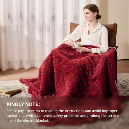 Homemate Heated Blanket Electric Throw - 50"x60" Heating Blanket Throw 1/2/4/6/8 Hours Auto-Off 10 Heat Levels Over-Heat Protection Soft Flannel Sherpa Heater ETL Certification
