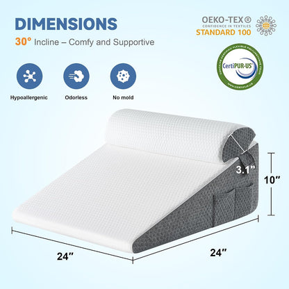 Yojoker Wedge Pillow for Sleeping - 12 Inch Bed Wedge for Headboard Triangle Pillow, Memory Foam Wedges for Acid Reflux, GERD, Snoring, Post Surgery Back Pain Relief, Leg Elevation, Washable Cover