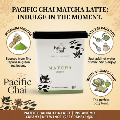 Pacific Chai Matcha Chai Latte Mix, Instant Matcha Tea Latte Drink Mix, Gluten Free, Kosher Certified Powder Beverage, Café Style Latte, 9 Oz (Pack of 1)
