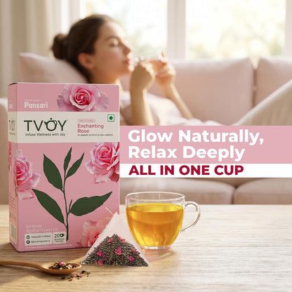 Tvoy Rose Green Tea Bags, 40 Pyramid Tea Bags, Individually Wrapped Bags