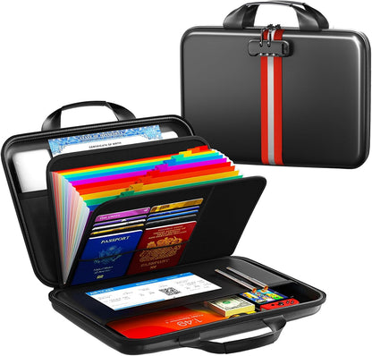 Fireproof Document Organizer with Lock, Semi-Rigid EVA Shell File Box with 13-Pocket Accordion Folder, Water-Resistant Storage for Important Documents, Passports & Certificates