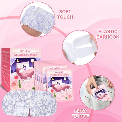 XPCARE 48 Pack Steam Eye Masks for Dry Eyes, Self Heated Steam Warm Eye Mask, Disposable Heated Eye Mask for Dark Circles, Puffy Eyes, Relief Stress Eye Fatigue（Lavender）