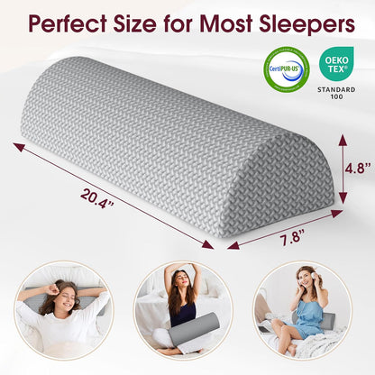 TranquilRelax Knee Pillow for Back Sleeping Memory Foam Half Moon Bolster Pillow for Legs, Under Knee Support, Ankle & Foot Comfort Orthopedic Pillow for Side Sleepers (Grey, 20.4" x 8" x 4.9")