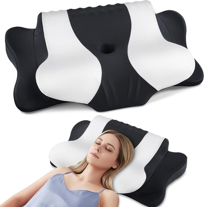 DONAMA Cervical Pillow for Neck and Shoulder,Contour Memory Foam Pillow,Ergonomic Neck Support Pillow for Side Back Stomach Sleepers with Pillowcase
