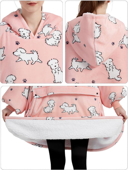 KFUBUO Wearable Blanket Hoodie for Adults Sherpa All Patterns Cat Oversized Sweatshirt Blanket with Pockets for Women