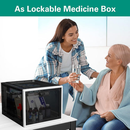 2 Pack Large Medication Lock Box, Lockable Medicine Storage Box for Medicine Safe/Phone/Refrigerator/Personal Items/Home/Office/Dorm, Black