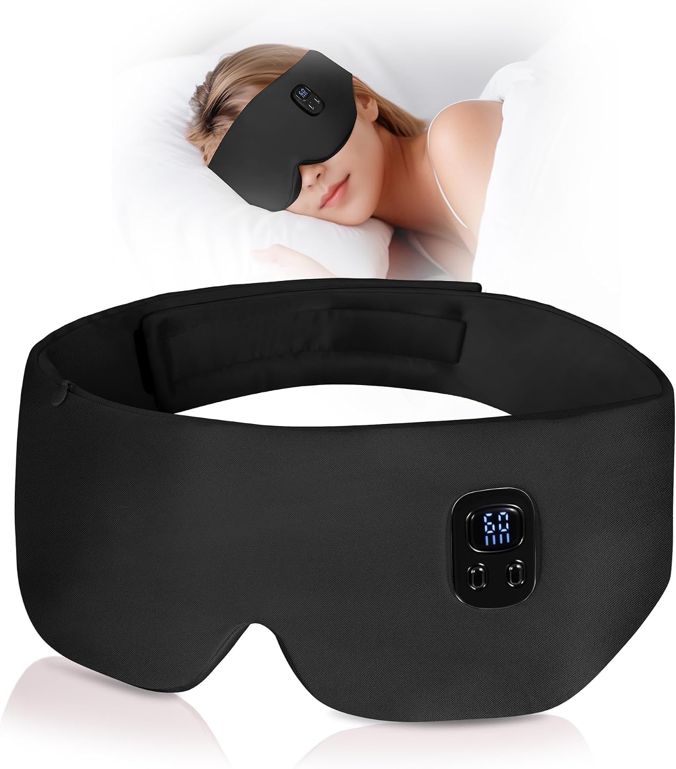100% Mulberry Silk Cordless Heated Eye Mask, Cordless Heated Eye Masks for Dry Eyes, 4 Time Levels and 4 Temperature Settings, Visualized LED Screen, 1500mAh, Total Light Blocking